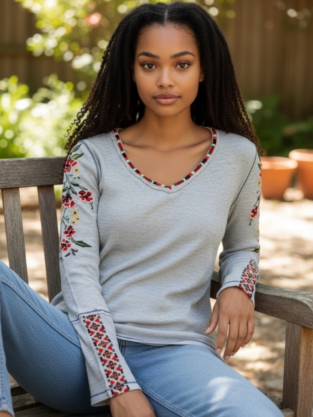Sundance embroidered long sleeve top size small